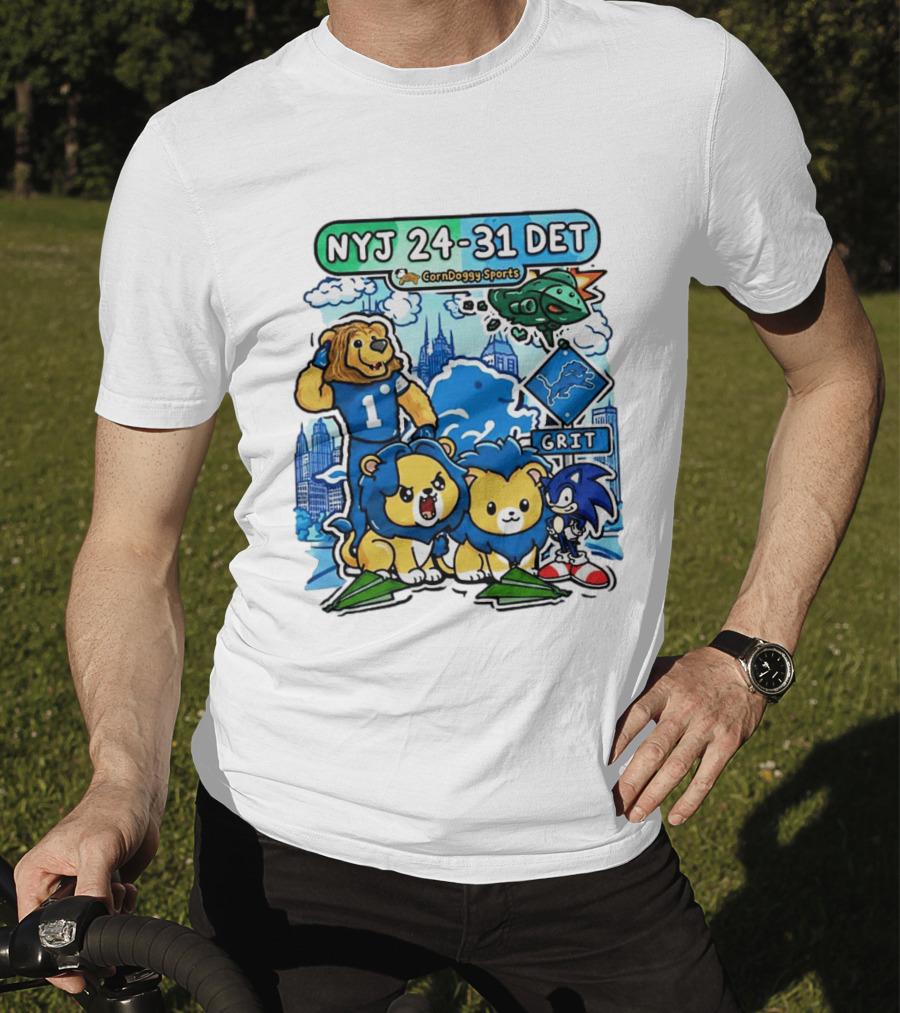 NYJ 24 31 DET Corndoggy Sports Grit Lions Cityscape T-Shirt