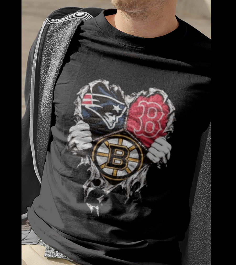 New England Patriots Boston Red Sox Boston Bruins Heart Iconic Trio T-Shirt