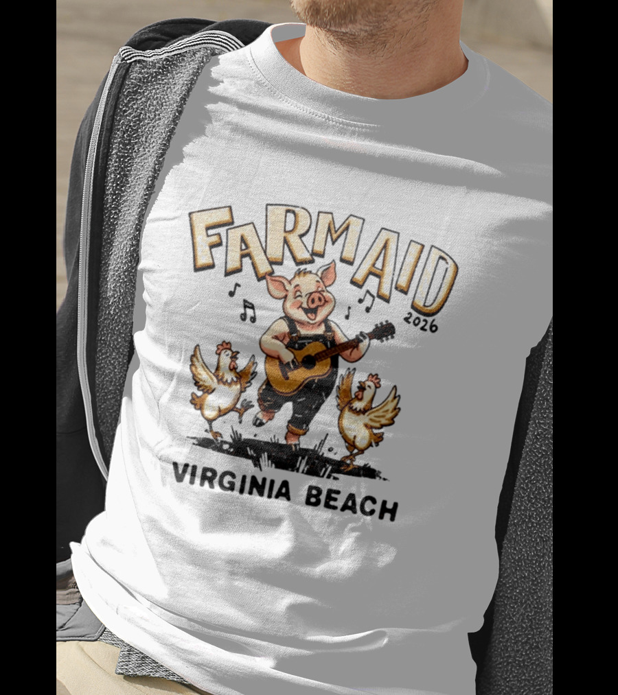 Farm Aid 2026 Virginia Beach Musical Celebration With Guitar Pig And Chickens T-Shirt