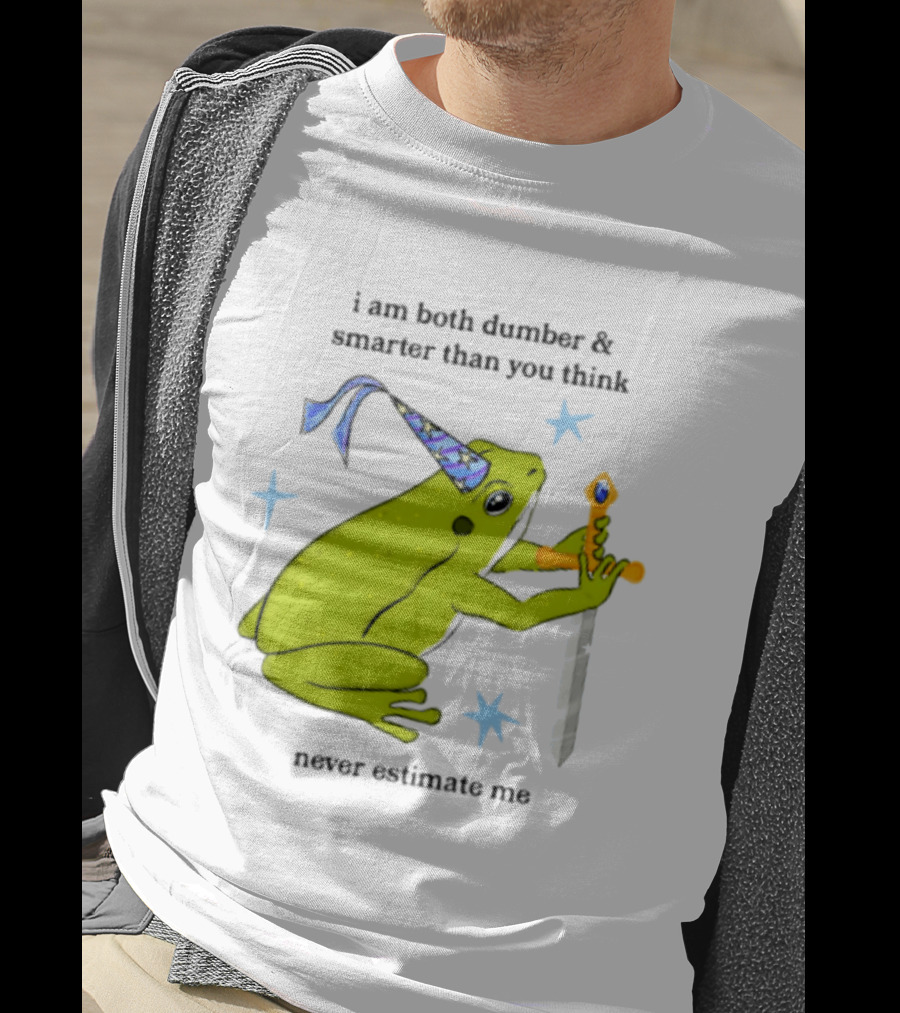 I Am Both Dumber And Smarter Than You Think Never Estimate Me Frog Sword Stars Party Hat T-Shirt
