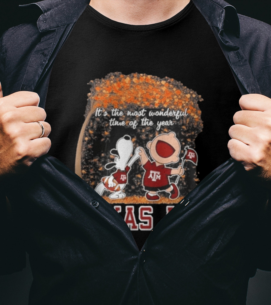 Texas A&M Aggies Snoopy Charlie Brown It's The Most Wonderful Time Of The Year T-Shirt