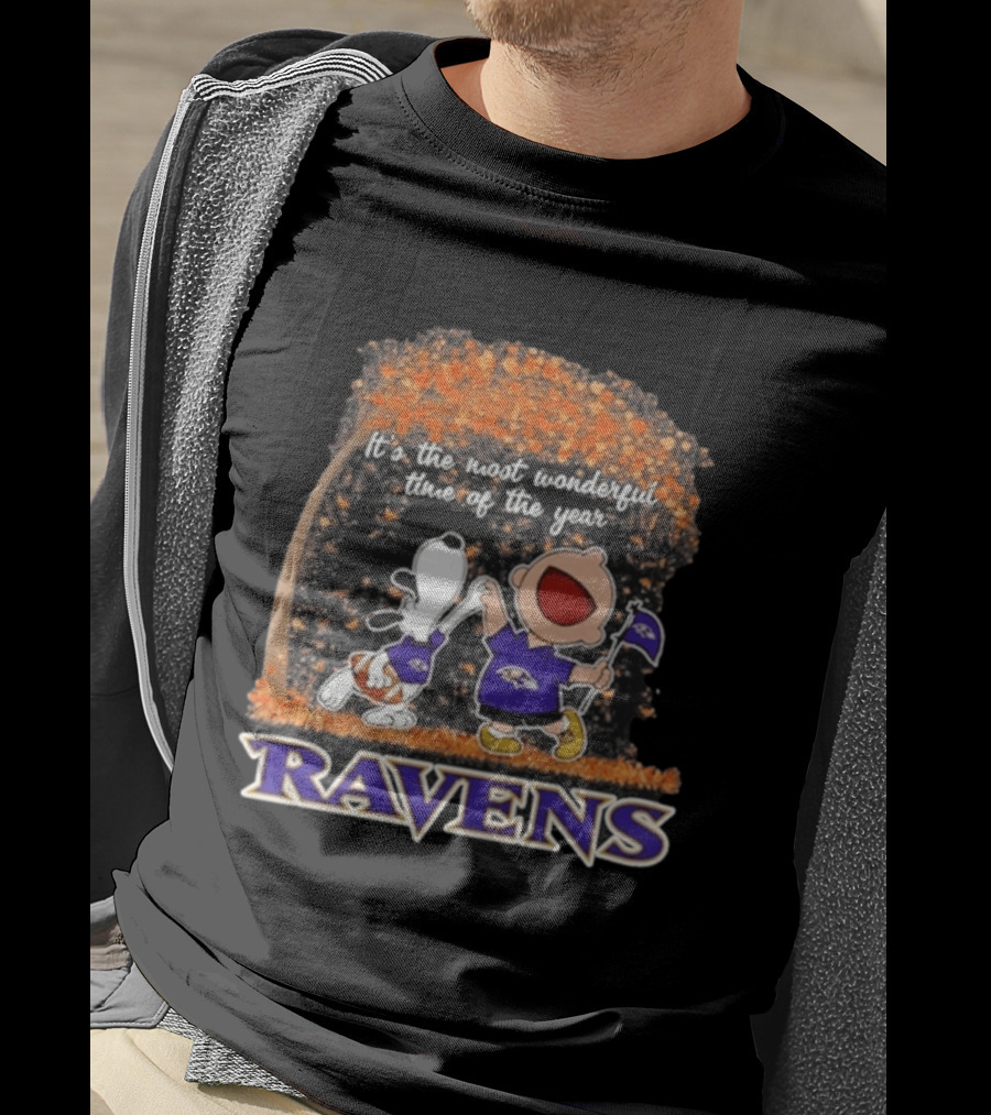 Baltimore Ravens Snoopy Charlie Brown It's The Most Wonderful Time Of The Year T-Shirt