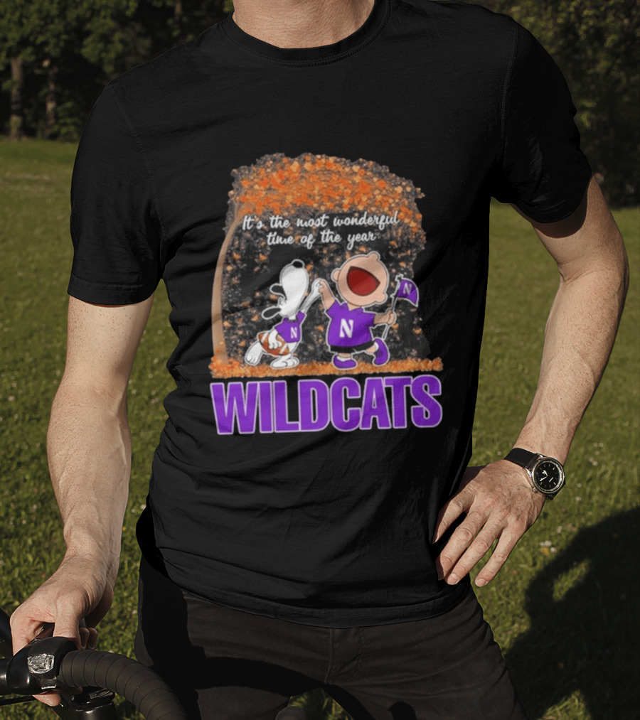 Northwestern Wildcats Snoopy Charlie Brown Dancing It's The Most Wonderful Time Of The Year T-Shirt