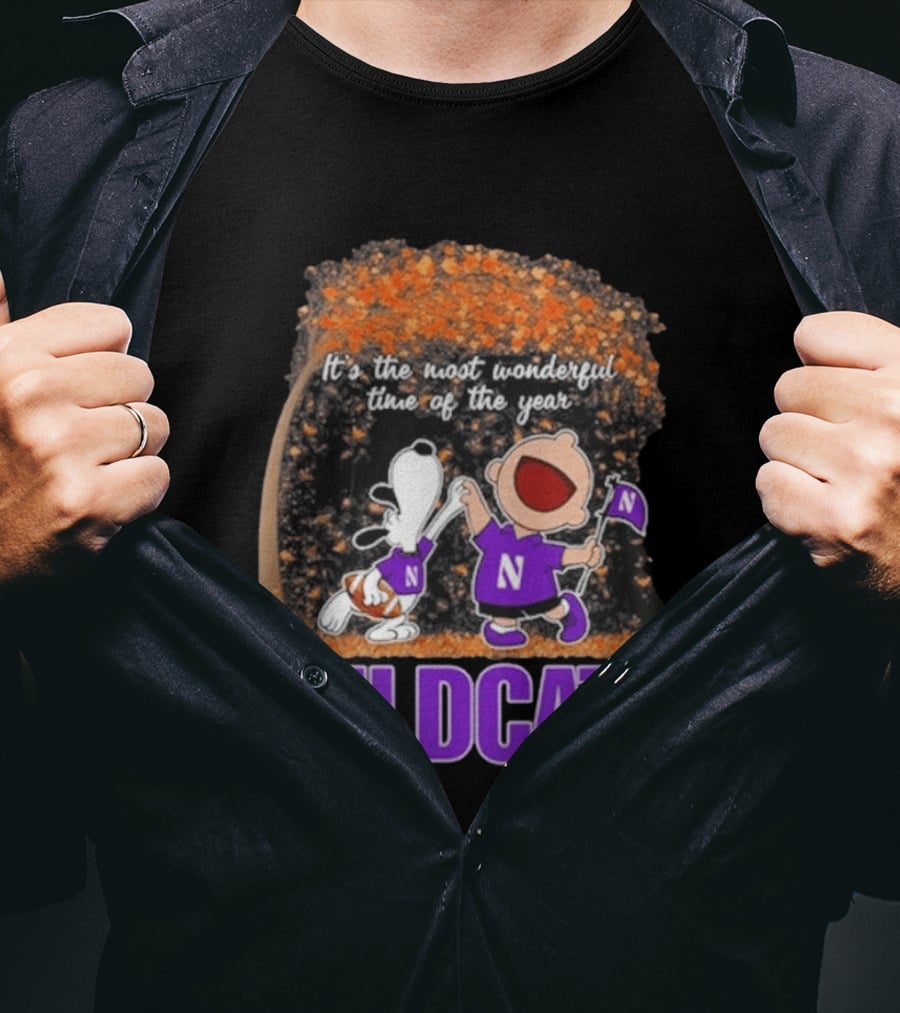 Northwestern Wildcats Snoopy Charlie Brown Dancing It's The Most Wonderful Time Of The Year T-Shirt