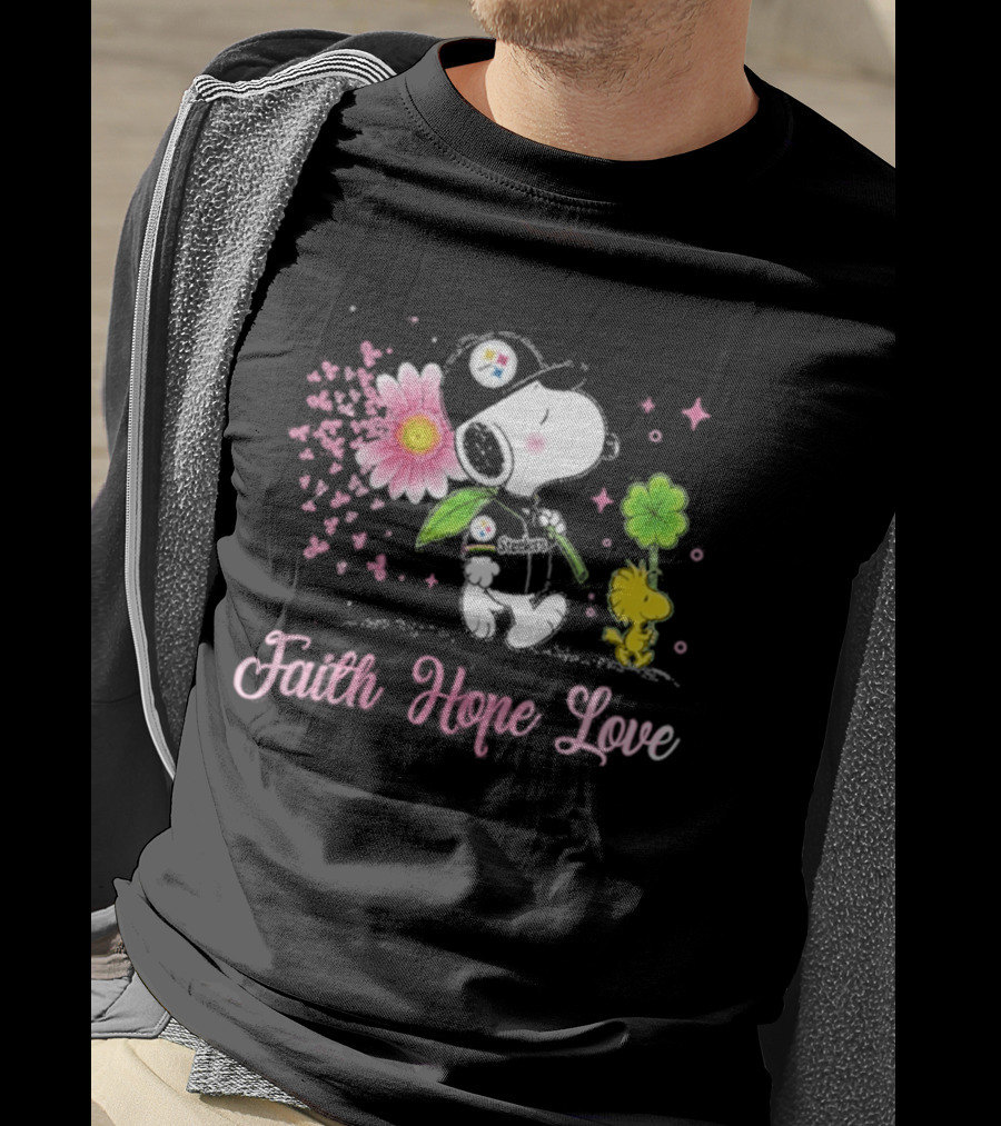 Pittsburgh Steelers Snoopy Woodstock 2026 Faith Hope Love Breast Cancer Awareness T-Shirt