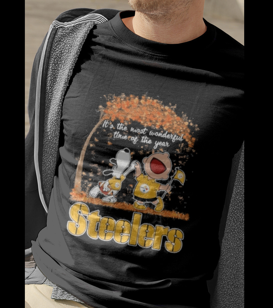 Pittsburgh Steelers Snoopy Charlie Brown Dancing It's The Most Wonderful Time Of The Year T-Shirt