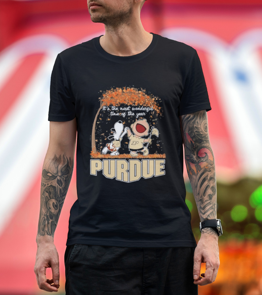 Purdue Boilermakers Snoopy Charlie Brown 2026 Most Wonderful Time Of The Year T-Shirt