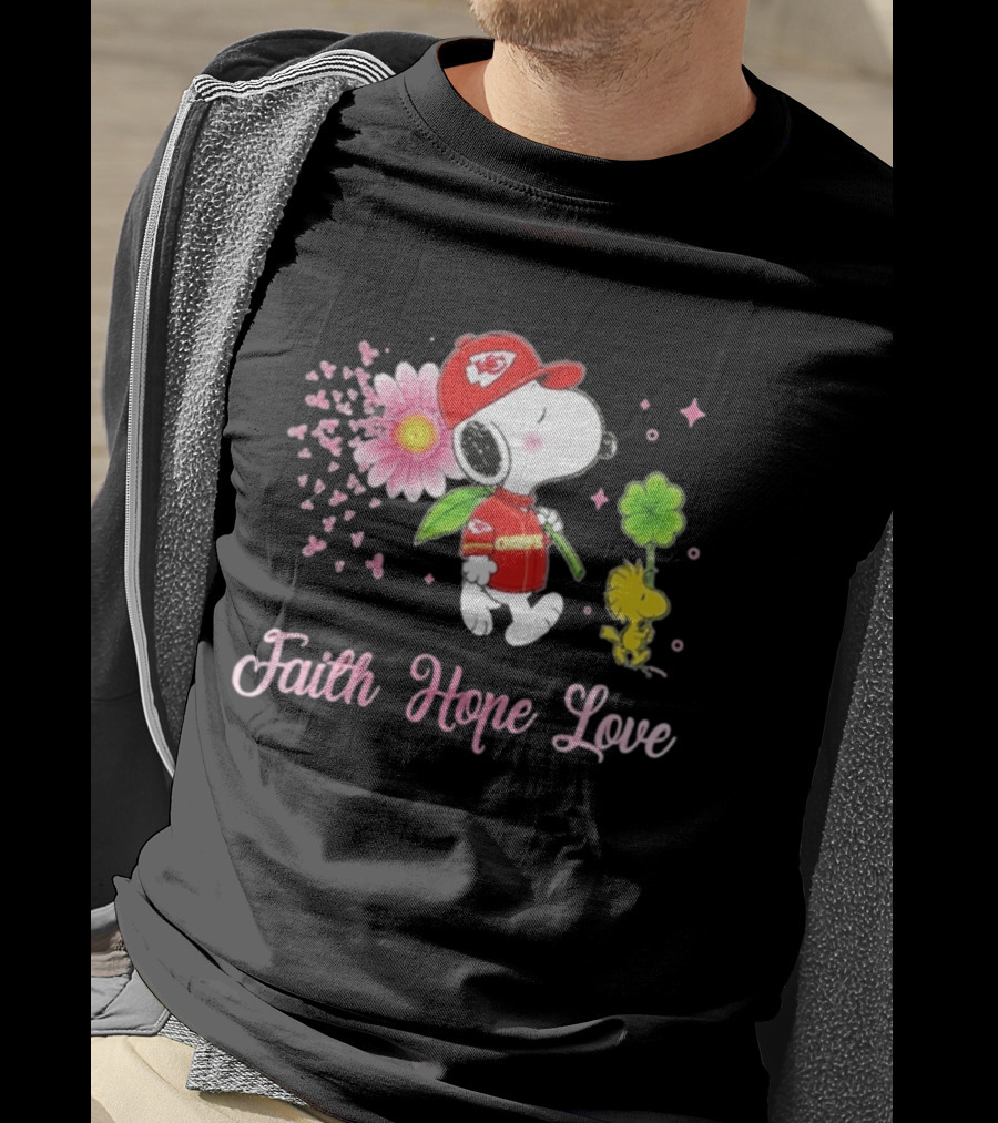 Kansas City Chiefs Snoopy Faith Hope Love Breast Cancer Awareness 2026 T-Shirt