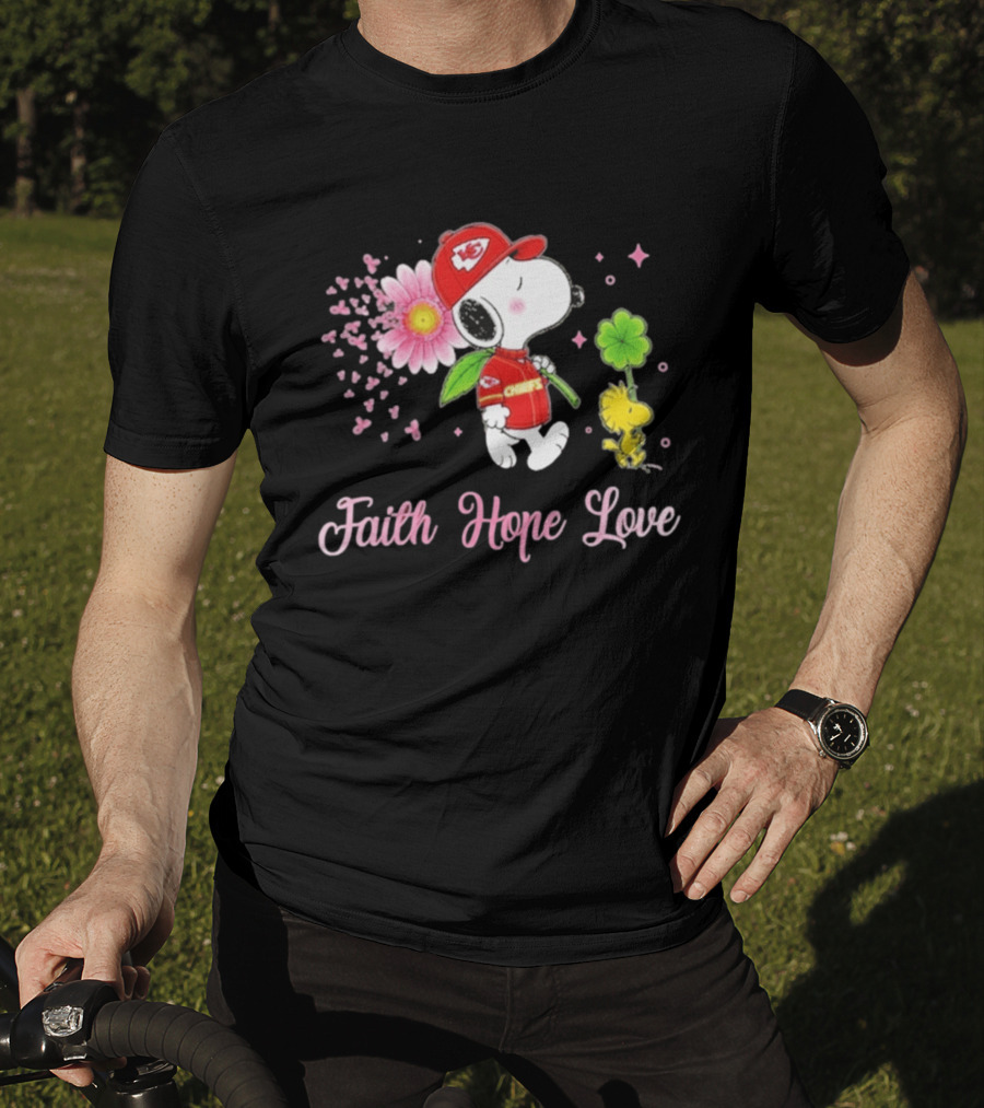 Kansas City Chiefs Snoopy Faith Hope Love Breast Cancer Awareness 2026 T-Shirt
