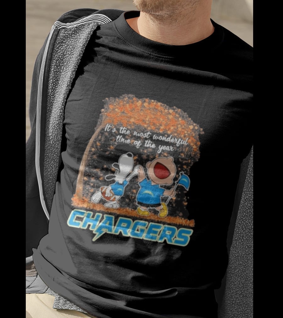 Los Angeles Chargers Snoopy Charlie Brown Dancing 2026 Most Wonderful Time Of The Year T-Shirt