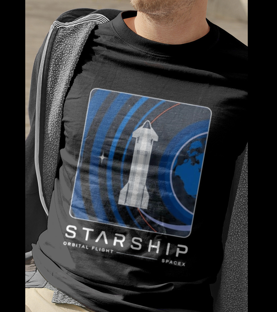 Starship First Orbital Flight Milestone Earth Icon And Concentric Rings T-Shirt