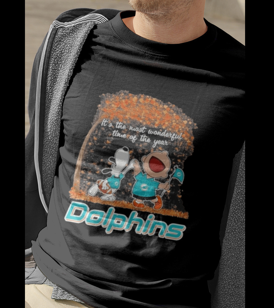 Miami Dolphins Snoopy Charlie Brown It's The Most Wonderful Time Of The Year 2026 T-Shirt