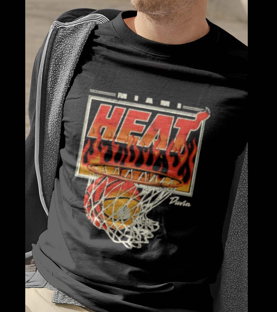 Miami Heat Duvin Basketball NBA Flaming Hoop And Ball T-Shirt