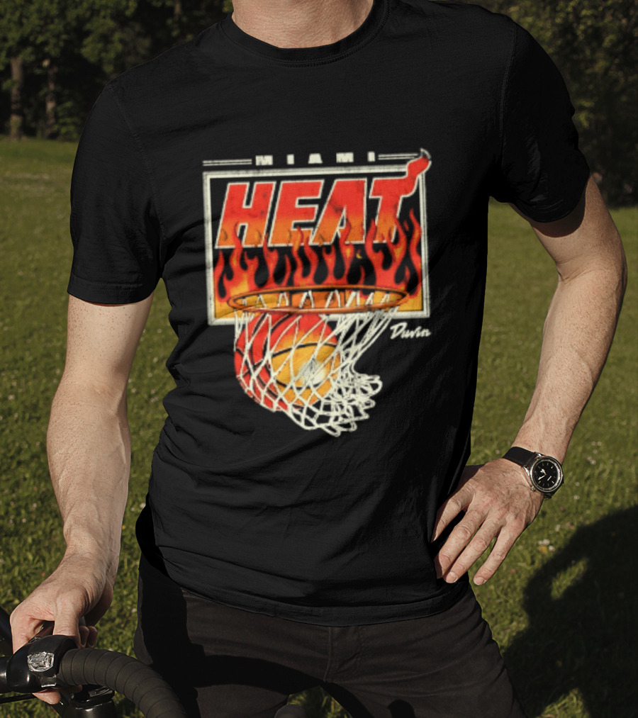 Miami Heat Duvin Basketball NBA Flaming Hoop And Ball T-Shirt