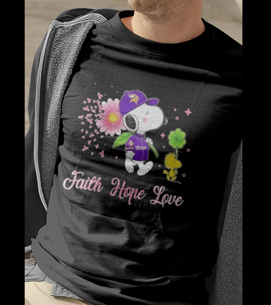 Minnesota Vikings Snoopy Faith Hope Love Breast Cancer Awareness 2026 T-Shirt