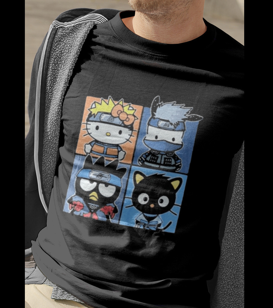 Naruto Shippuden Hello Kitty Friends Crossover Featuring Iconic Characters In Ninja Attire T-Shirt