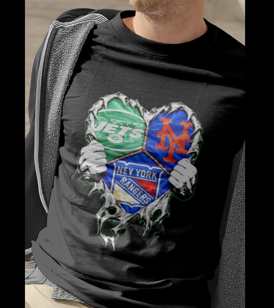 New York Jets Mets Rangers Heart Mashup Scratch T-Shirt
