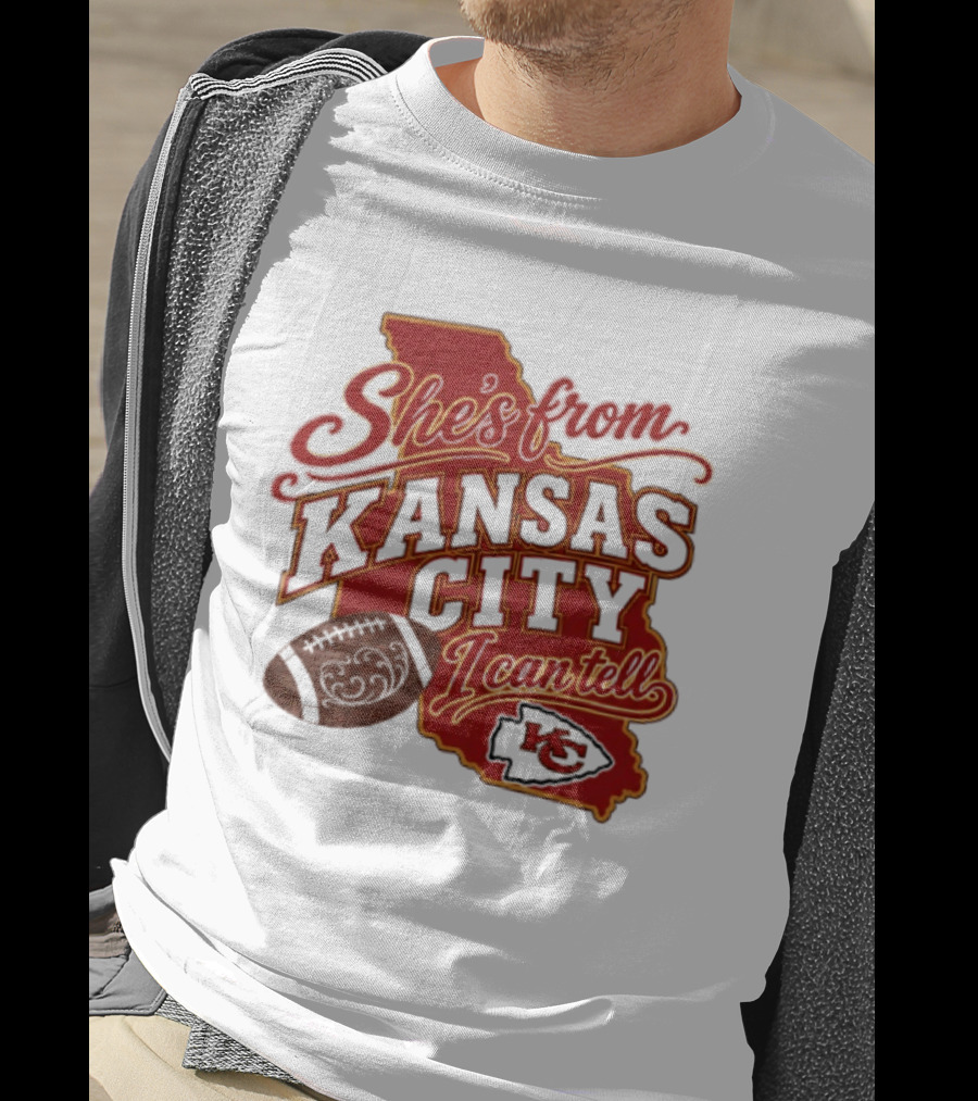 She's From Kansas City Chiefs I Can Tell Football Design With KC Logo And Map T-Shirt