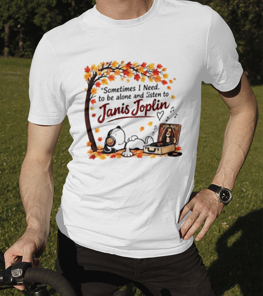 Snoopy Sometimes I Need To Be Alone And Listen To Janis Joplin Under Autumn Tree T-Shirt