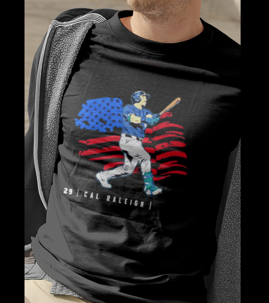 Cal Raleigh Baseball USA Flag Seattle Seahawks T-Shirt