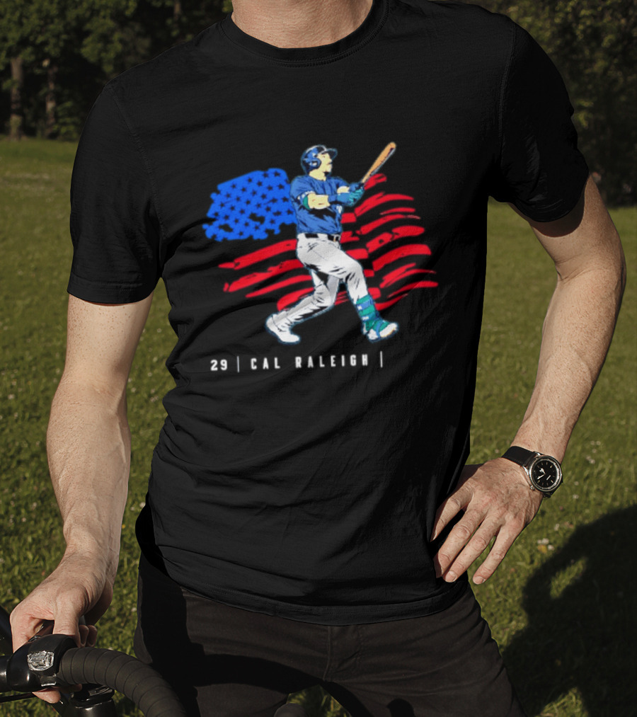 Cal Raleigh Baseball USA Flag Seattle Seahawks T-Shirt
