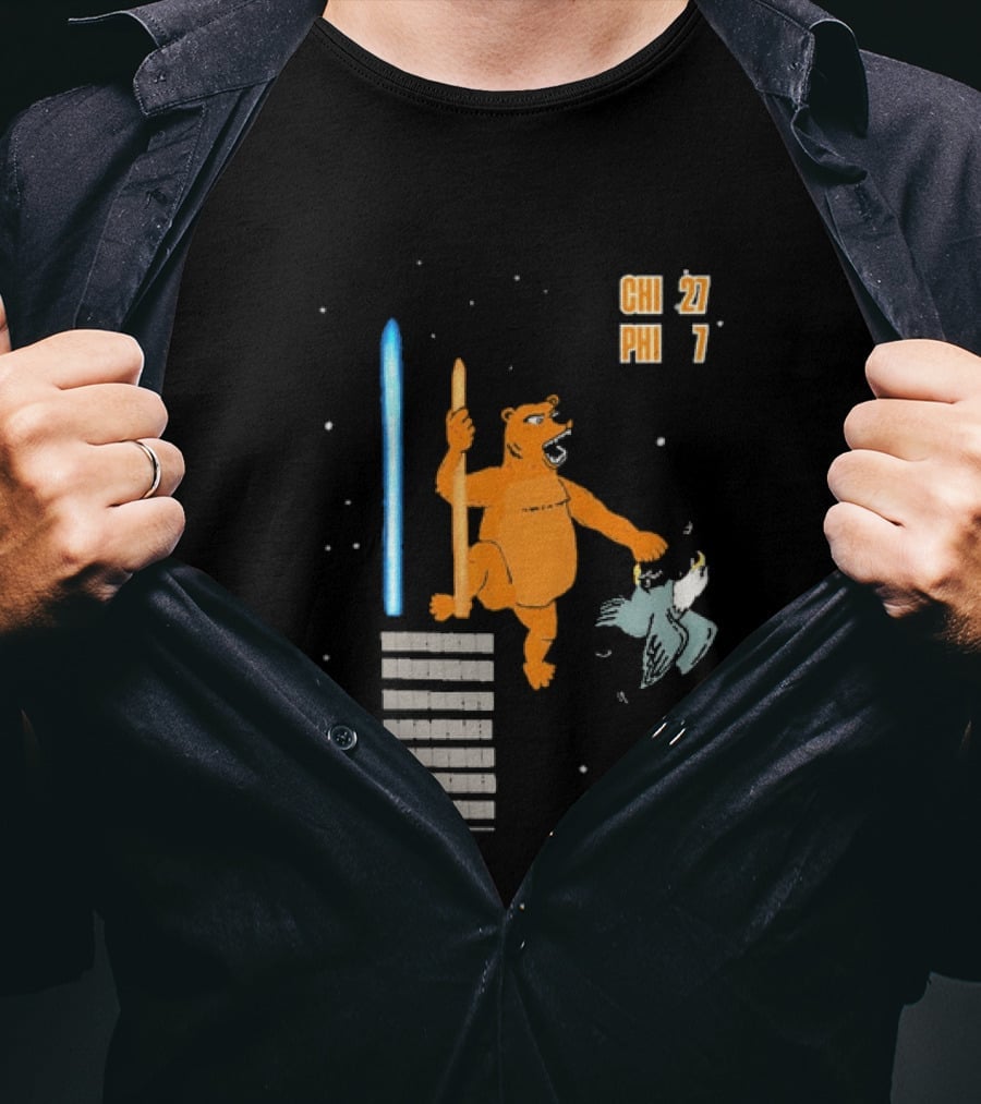 CHI 27 PHI 7 Cartoon Bears Vs Eagles Star Wars T-Shirt