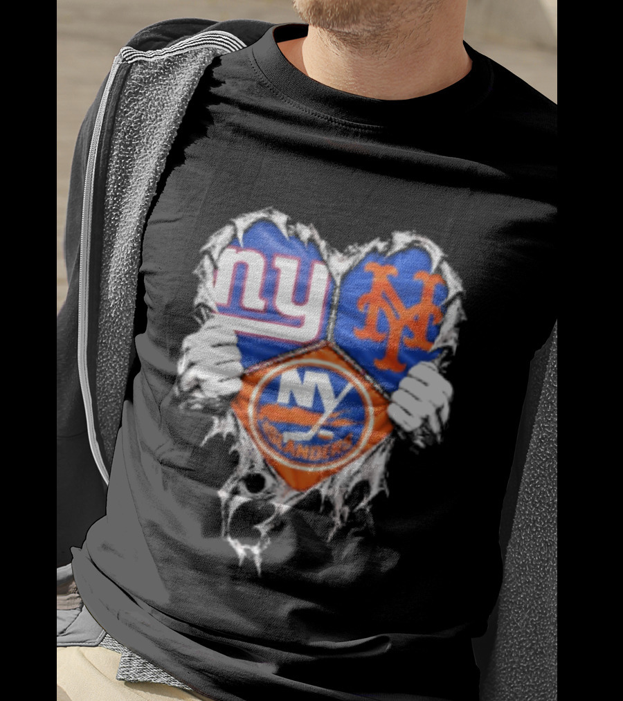 New York Giants Mets Islanders Heart Scratch T-Shirt