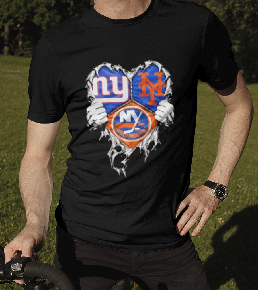 New York Giants Mets Islanders Heart Scratch T-Shirt