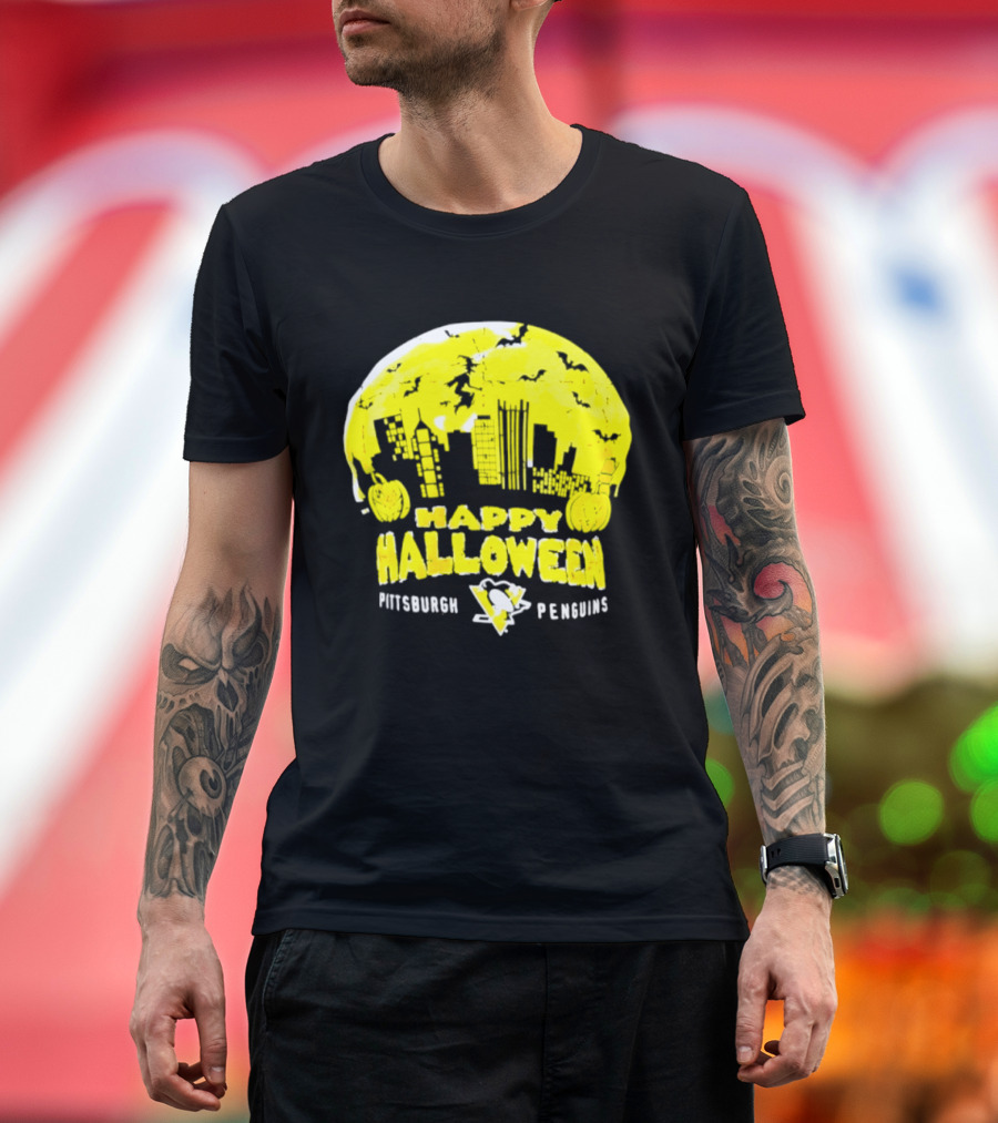 Pittsburgh Penguins Happy Halloween Skyline Pumpkins T-Shirt
