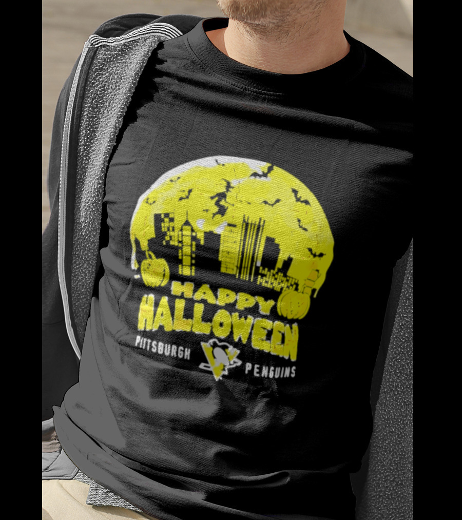 Pittsburgh Penguins Happy Halloween Skyline Pumpkins T-Shirt