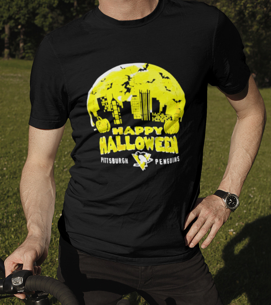 Pittsburgh Penguins Happy Halloween Skyline Pumpkins T-Shirt