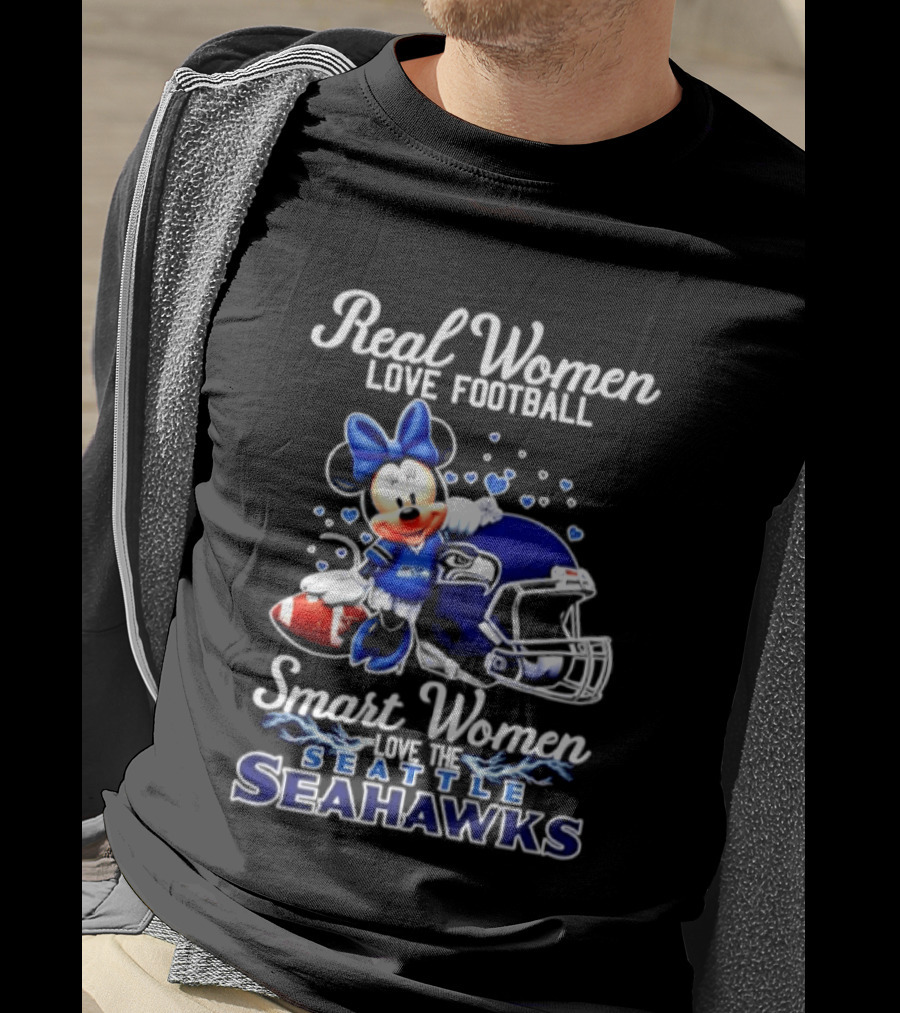 Real Women Love Football Smart Women Love Seattle Seahawks Minnie Mouse Football Fan T-Shirt