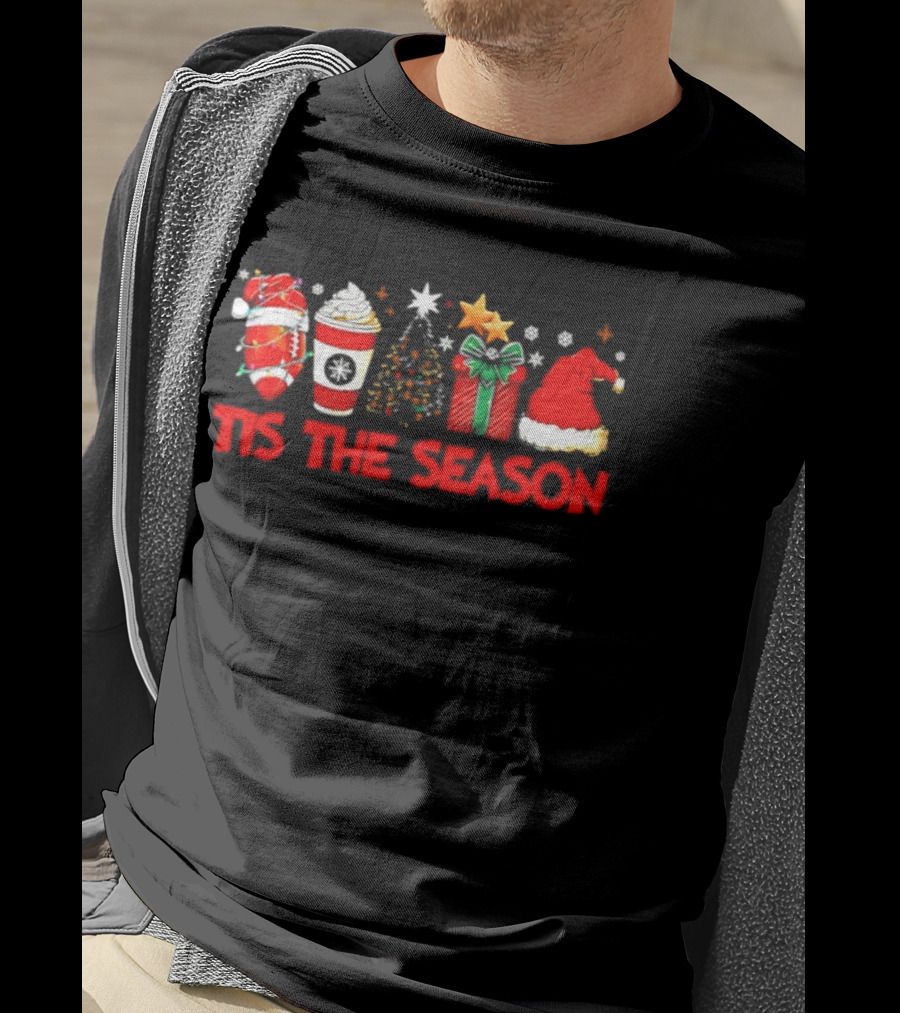 Tis The Season Football Coffee Christmas Tree Gift Santa Hat T-Shirt