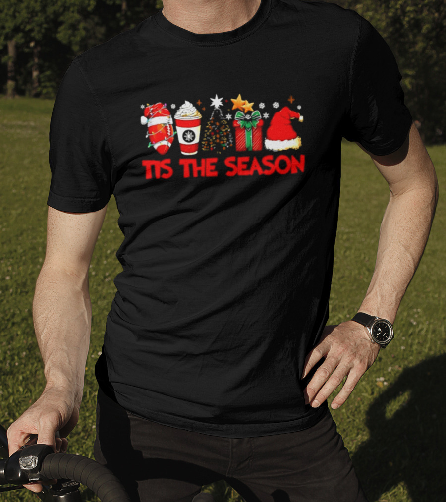 Tis The Season Football Coffee Christmas Tree Gift Santa Hat T-Shirt