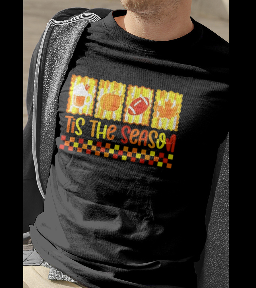 Tis The Season Pumpkin Coffee Football Leaf Halloween T-Shirt