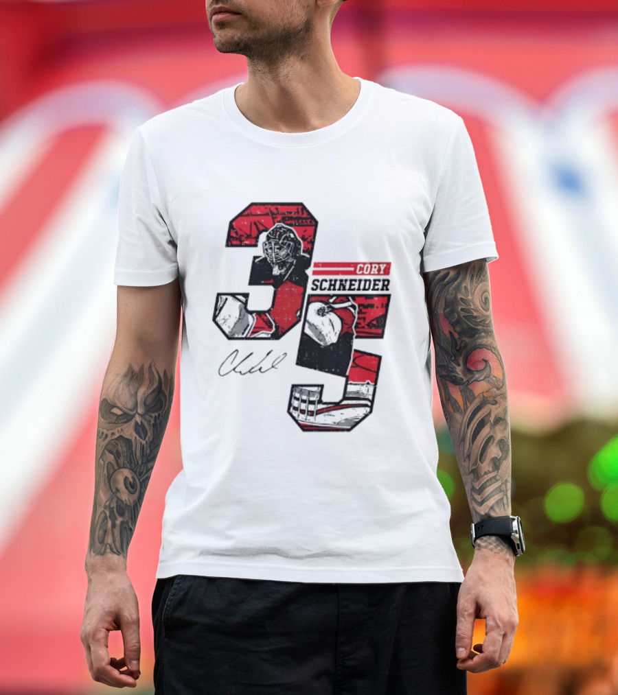 Cory Schneider New Jersey Devils 35 Signature Offset T-Shirt