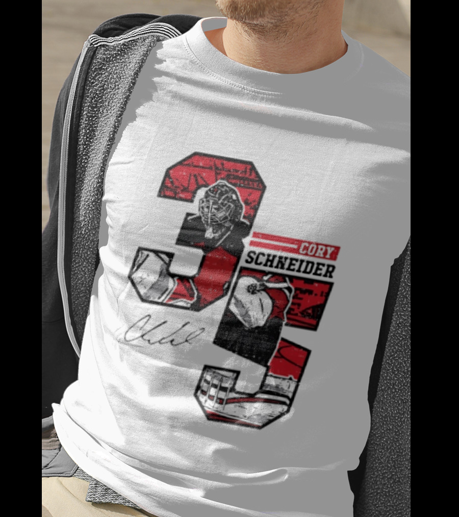 Cory Schneider New Jersey Devils 35 Signature Offset T-Shirt