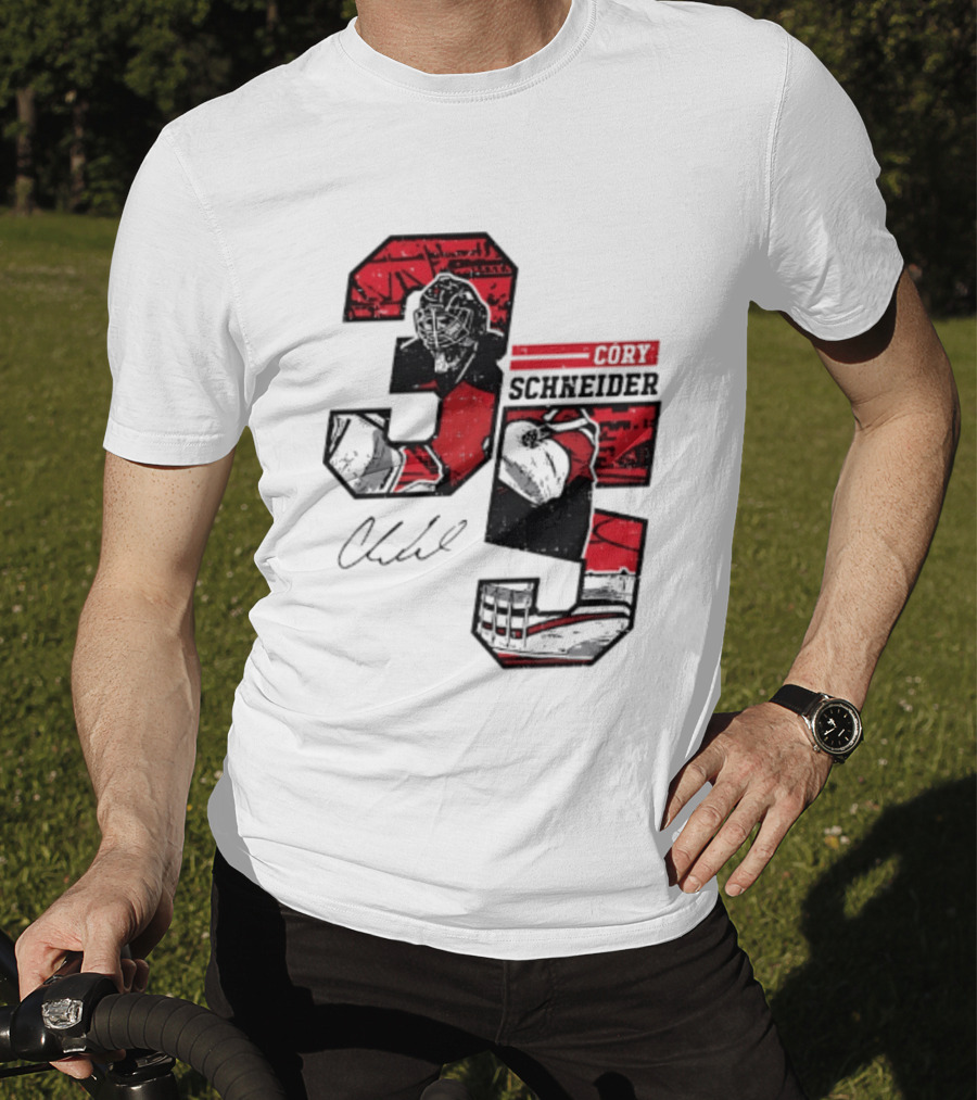 Cory Schneider New Jersey Devils 35 Signature Offset T-Shirt