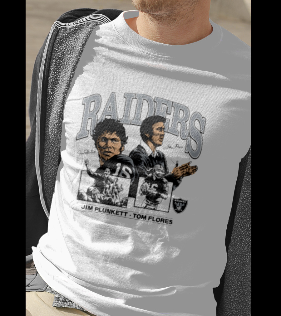RAIDERS Jim Plunkett Tom Flores Las Vegas Football Signatures T-Shirt