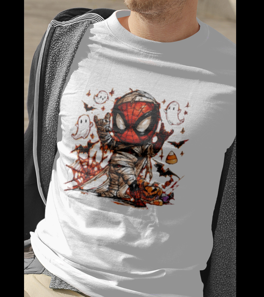 Spider Man Mummy Marvel Halloween Spidey Ghosts Bats Candy Corn Pumpkin T-Shirt