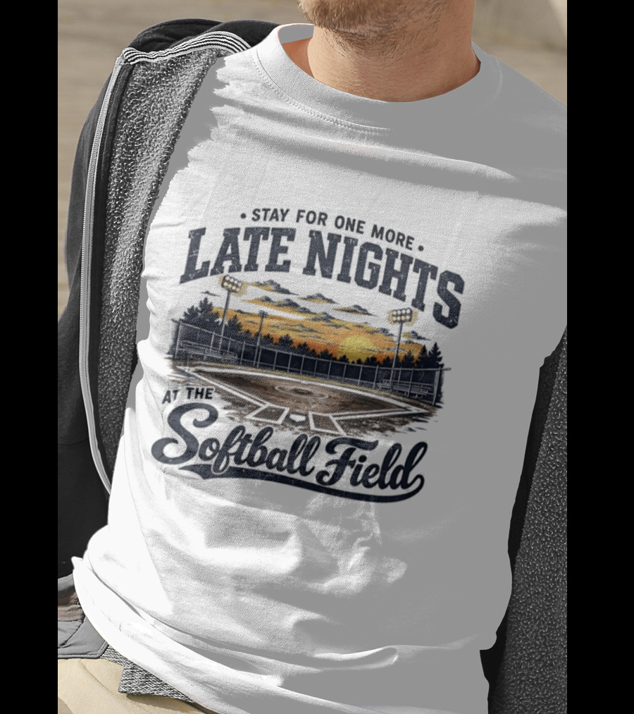 Stay For One More Late Nights At The Softball Field Sunset Scene With Lights T-Shirt