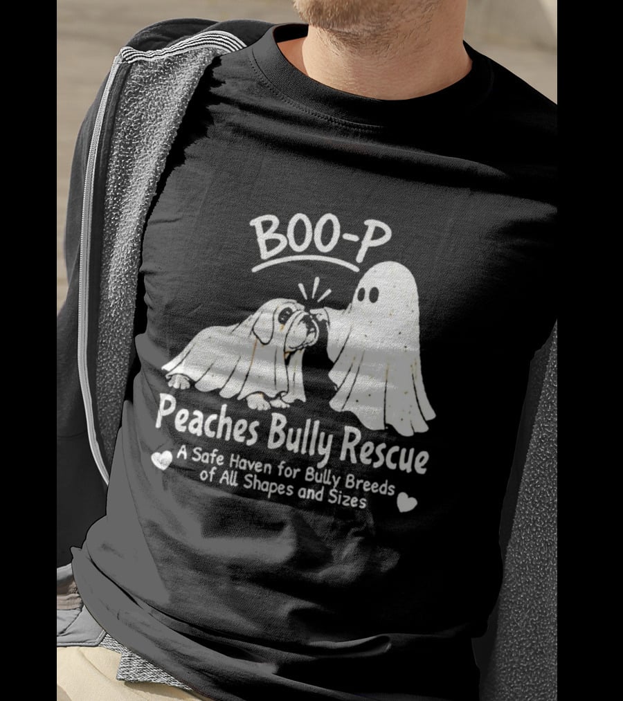Boo P Peaches Bully Rescue Safe Haven For Bully Breeds Halloween Ghost Dog T-Shirt