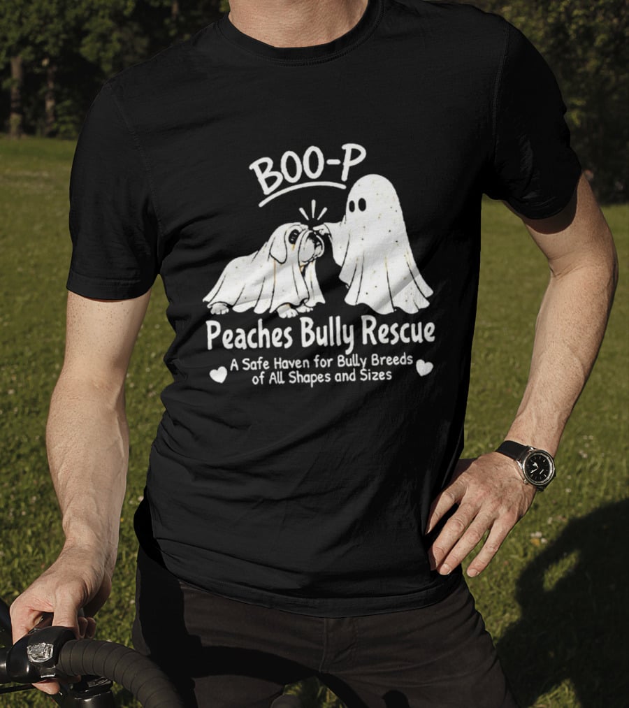Boo P Peaches Bully Rescue Safe Haven For Bully Breeds Halloween Ghost Dog T-Shirt
