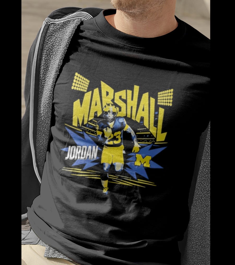 Jordan Marshall Michigan Wolverines Comic Book Style Michigan Wolverines T-Shirt