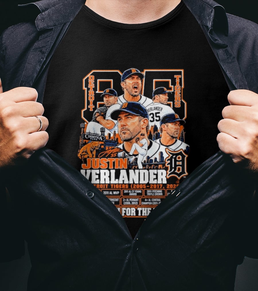 Detroit Tigers 35 Justin Verlander Thank You For The Memories 2005 2017 2026 T-Shirt