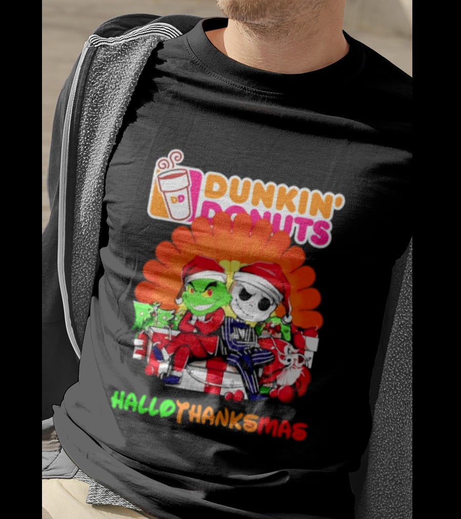 Dunkin' Donuts Grinch Jack Skellington Hallothanksmas 2026 T-Shirt