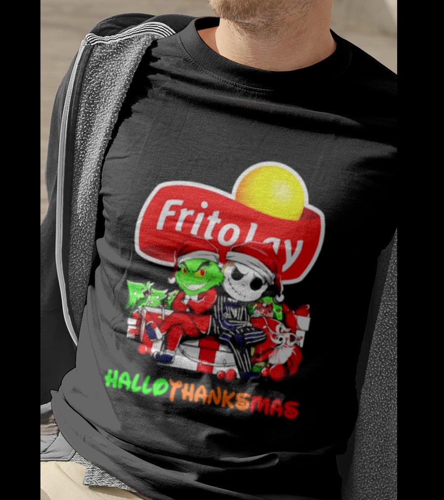 Frito Lay Grinch Jack Skellington Hallothanksmas 2026 Christmas Santa Hats T-Shirt