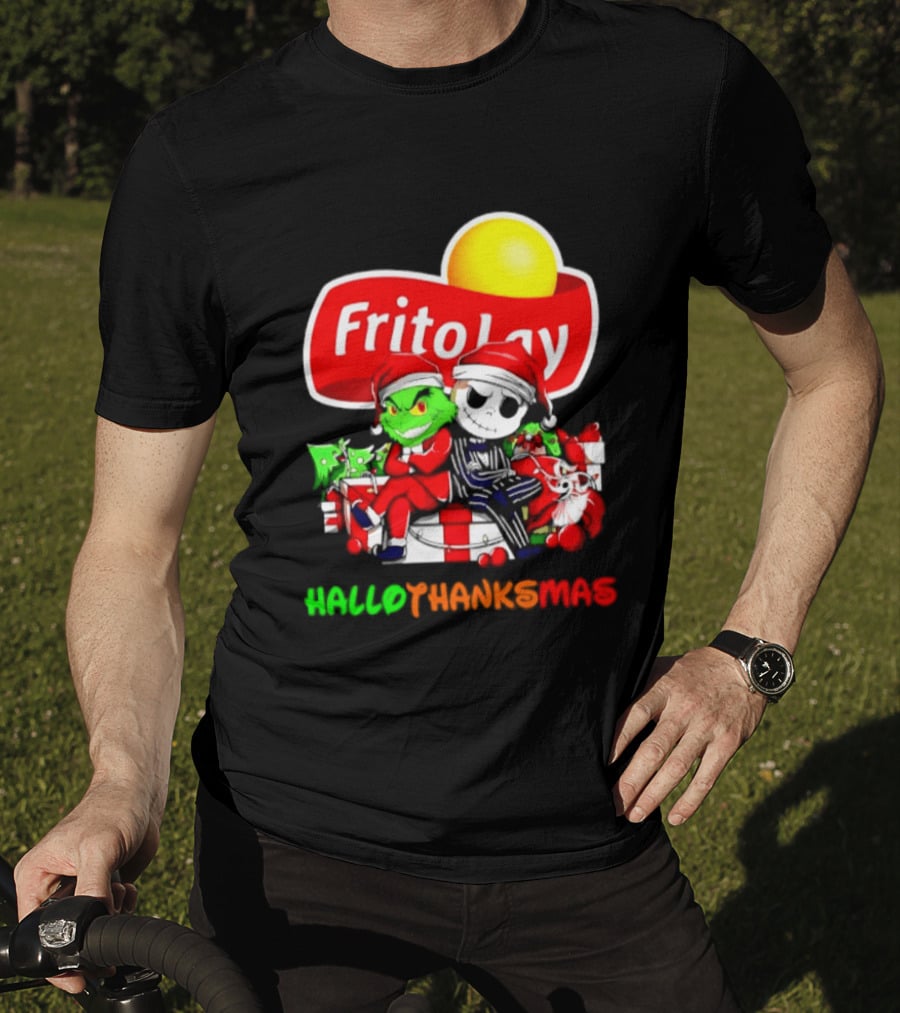 Frito Lay Grinch Jack Skellington Hallothanksmas 2026 Christmas Santa Hats T-Shirt