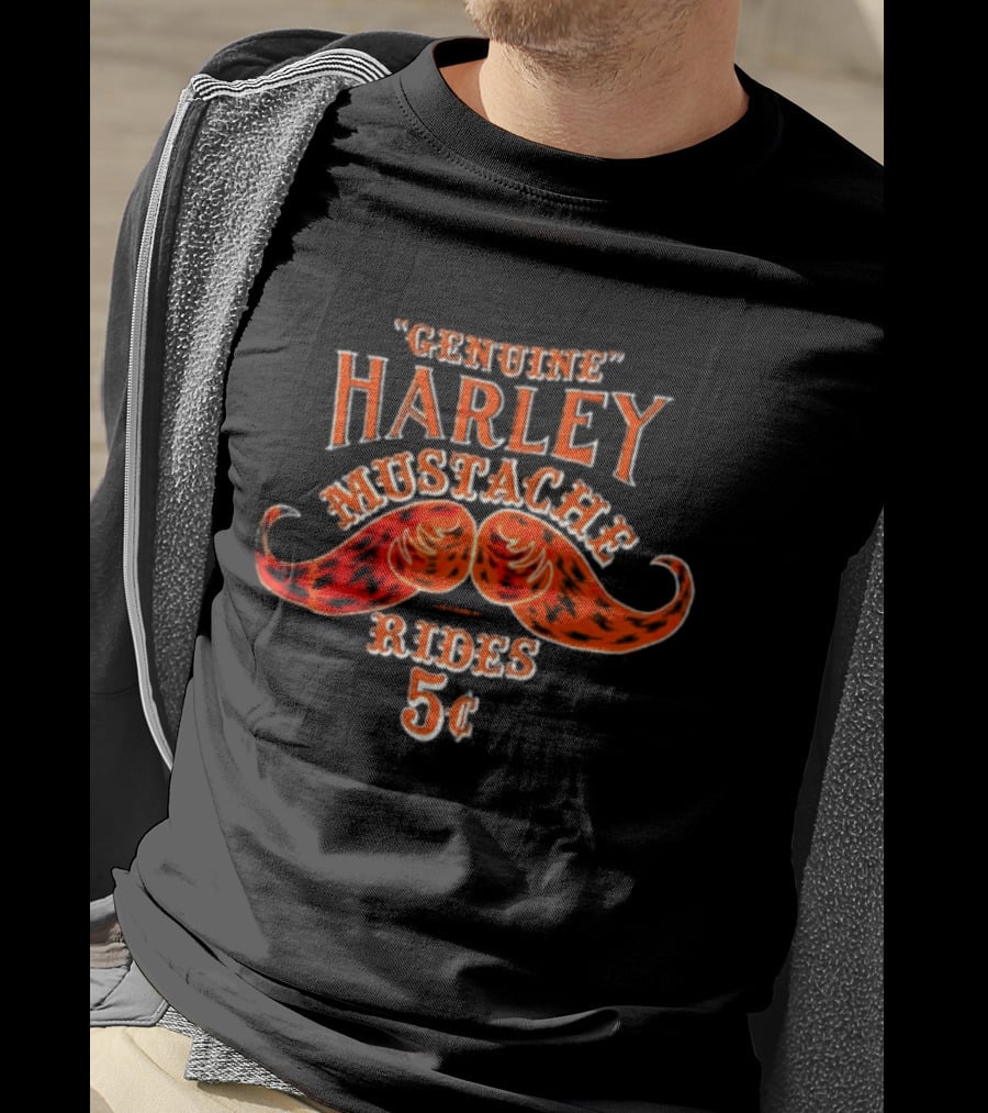 Genuine Harley Mustache Rides 5 Cents Vintage Biker T-Shirt