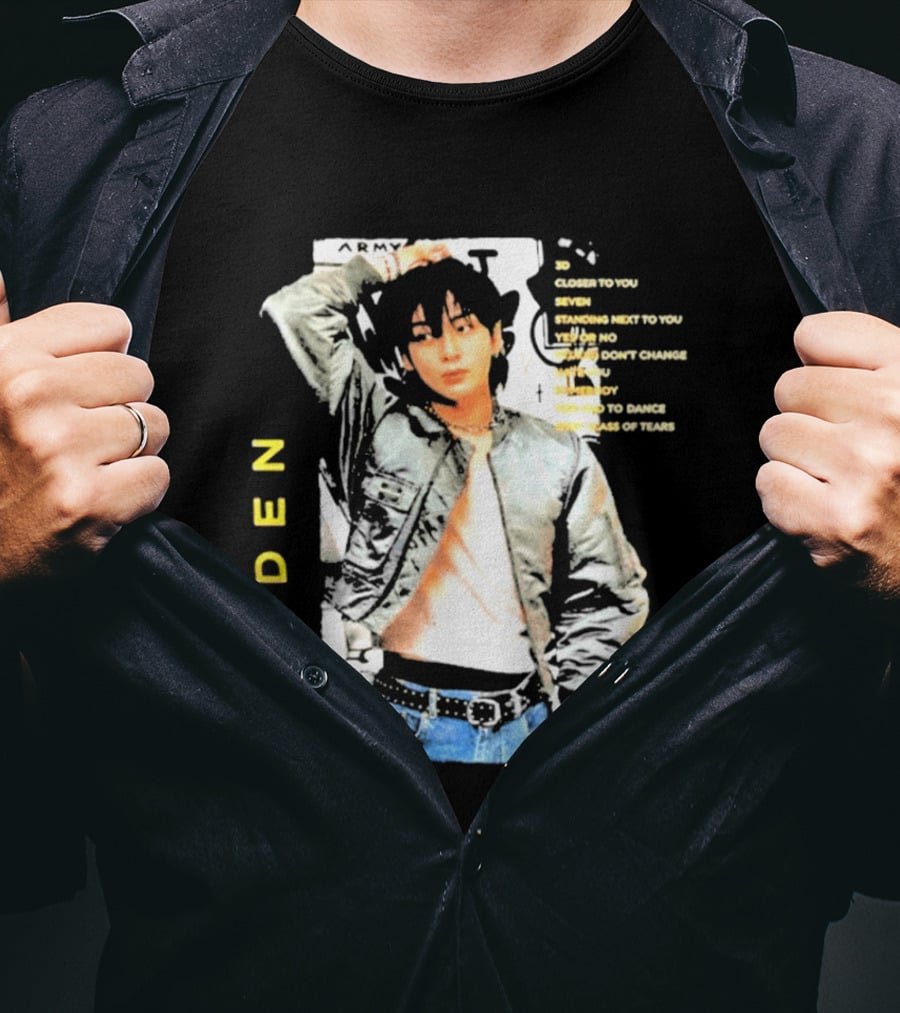 Seok Jin Wearing Jungkook Golden Visual With Song Titles T-Shirt